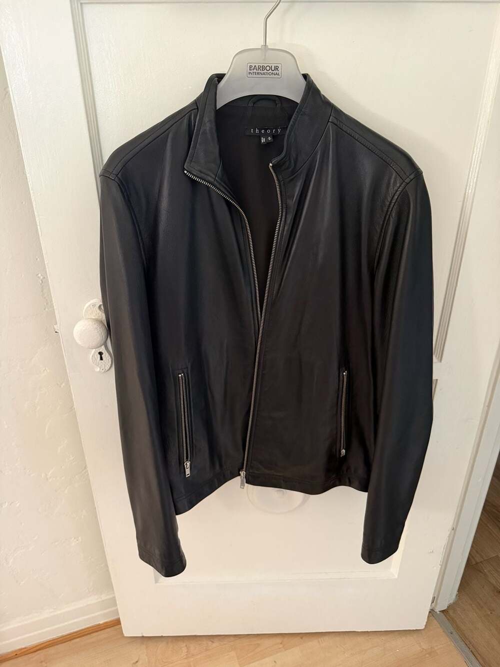 Theory Morvek Zip-Front Black Sheep Leather Jacket